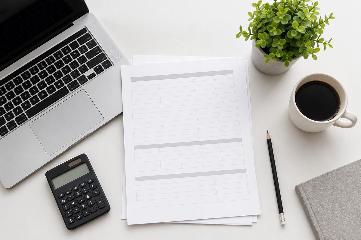 Media plan and budget worksheet on a studio desk